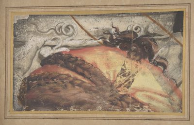 タペストリー漫画の断片: 布の上に髪を編んだ女性の頭のてっぺん., 1500-50. 作： School of Raphael.