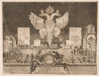 1705年1月1日、スウェーデンの要塞Nyenskansの捕獲の機会に1705年にモスクワで花火 作： Schoonebeek