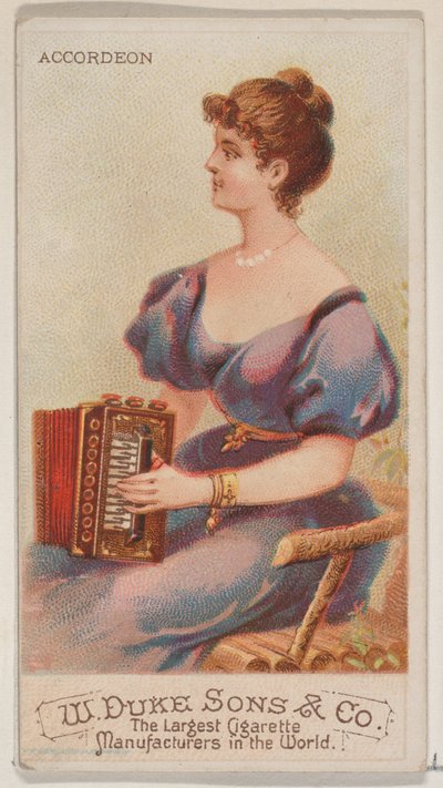 デューク ブランドのタバコ用の楽器シリーズ N82 のアコーディオン、1888., 1888. 作： Schumacher and Ettlinger