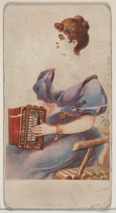 デューク ブランドのタバコ用の楽器シリーズ N82 のアコーディオン、1888., 1888. 作： Schumacher and Ettlinger