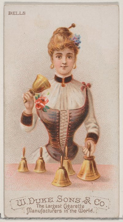 デューク ブランドのシガレット用の楽器シリーズ N82 のベル、1888 年、1888 年。 作： Schumacher and Ettlinger