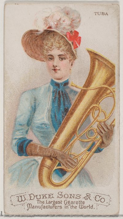 デューク ブランドのタバコ用楽器シリーズ N82 のチューバ、1888 年、1888 年。 作： Schumacher and Ettlinger