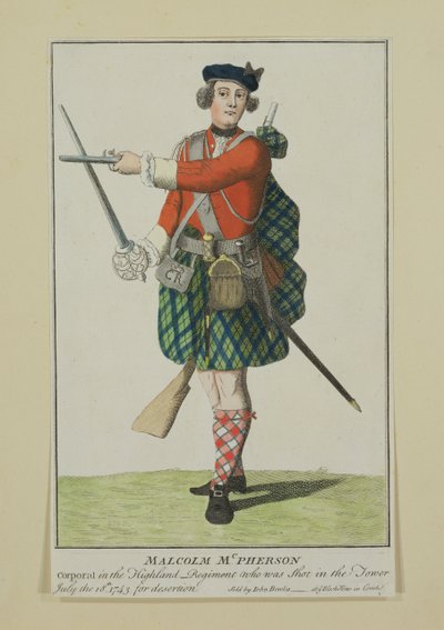 マルコムマクファーソン、ブラックウォッチ連隊の伍長、脱走のために撮影、1743年 作： Scottish School