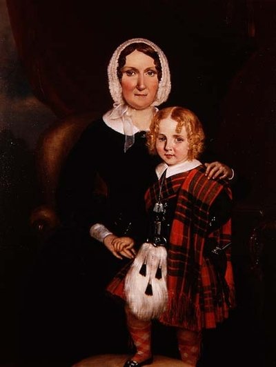 スコットランドの女性とハイランド・ドレスを着た息子の肖像」1860年頃（油彩・キャンバス） 作： Scottish School