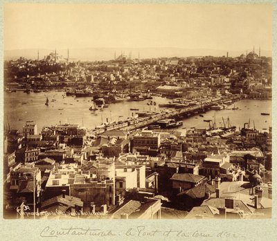 イスタンブールとボスポラス川を見下ろすパノラマ、1890年頃（白黒写真） 作： Sebah and Joaillier
