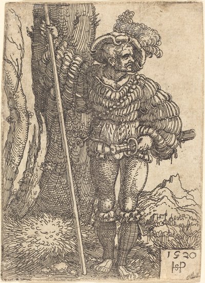 木のそばに立つ歩兵 作： Sebald Beham