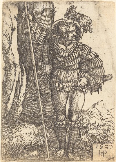 木のそばに立つ歩兵 作： Sebald Beham