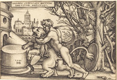 ネメアのライオンを殺すヘラクレス 作： Sebald Beham