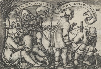 生け垣の後ろの農民、「農民の饗宴または十二ヶ月」、1546-47年から。 作： Sebald Beham