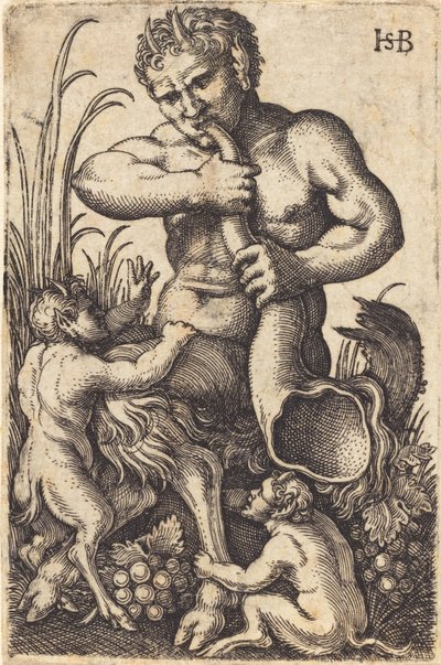角笛を吹くサテュロス 作： Sebald Beham