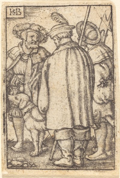 3 人の兵士と 1 匹の犬 作： Sebald Beham