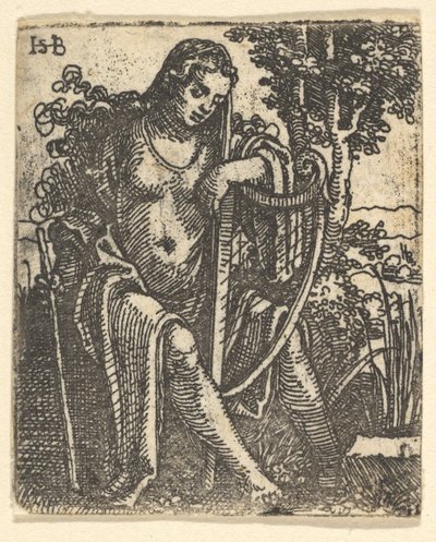 ハープを持つ女性、1520-25。 作： Sebald Beham