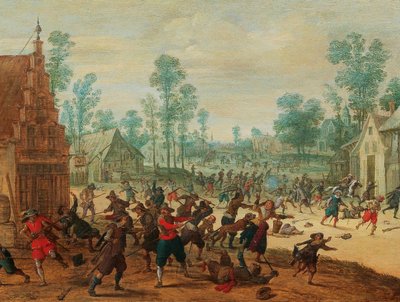村で戦う兵士、1630 年頃。 作： Sebastiaen Vrancx