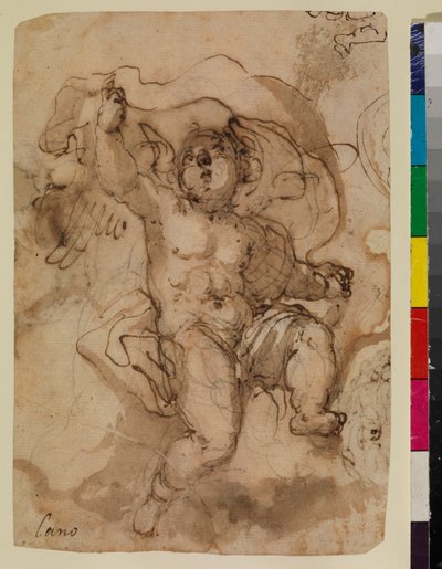 Putto on a cloud (レクト) 作： Sebastian (attr.to) Munoz