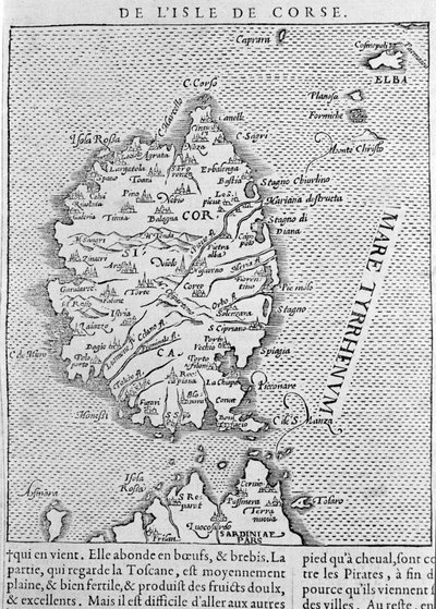 セバスチャン・ミュンスターの "Cosmographia Universalis "の後のコルシカ島。バーゼル 1558年 作： Sebastian Munster
