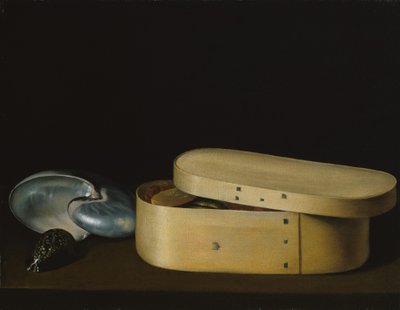 シェルとチップウッドボックスのある静物、1620年代後半。 作： Sebastian Stoskopff