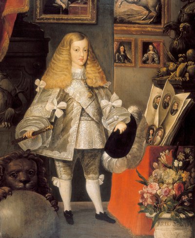 「スペインのチャールズ 2 世 (1661-1700) 子供の肖像」詳細。 Herrera Barnuevo (1619-1671) による Sebastian 作とされる絵画。 17世紀。 作： Sebastian de (attr.to) Herrera Barnuevo