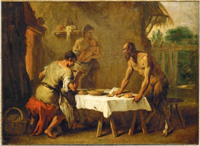 Le satyr et le paysan - イソピアの寓話「サテュロスと農夫」... 作： セバスティアーノ (attr. to) リッチ