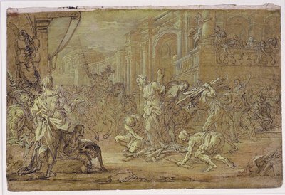 クロリンダはエルサレムの火事からソフロニアとオリンドを救出する 作： Sebastiano Conca