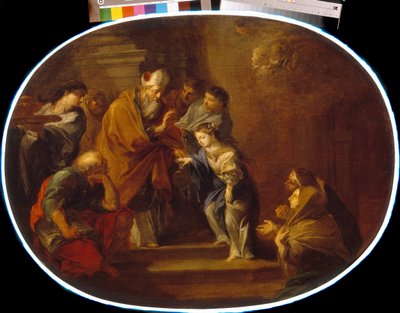 La presentation de la bienheureuse Vierge Marie - Peinture de Sebastiano Conca (1680-1764), huile sur toile, 89x119 cm - The Presentation of the Blessed Virgin Mary, Oil on canvas by Sebastiano Conca - State A Pushkin Museum of Fine Arts, Moscow 作： Sebastiano Conca