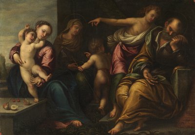 聖ヨハネと聖母子、聖エリザベス、ジョセフへの受胎告知、1540年頃 作： Sebastiano Florigerio