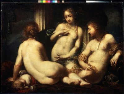 三美神。 （三美神）。 セバスティアーノ マッツォーニ (1611-1678) による絵画、1650 年頃。フィレンツェのバロック様式の芸術。 キャンバスに油彩。 プーシキン美術館、モスクワ 作： Sebastiano Mazzoni