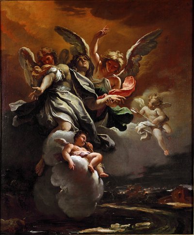 聖セバスティアンの神化 セバスティアーノ・リッチ（1659-1734）による絵画 1694年 薄さ78,5x63,5 cm ミラノ、スフォルツェスコ城の市民ラクコルテ（Civiche Raccolte del Castello Sforzesco 作： Sebastiano Ricci