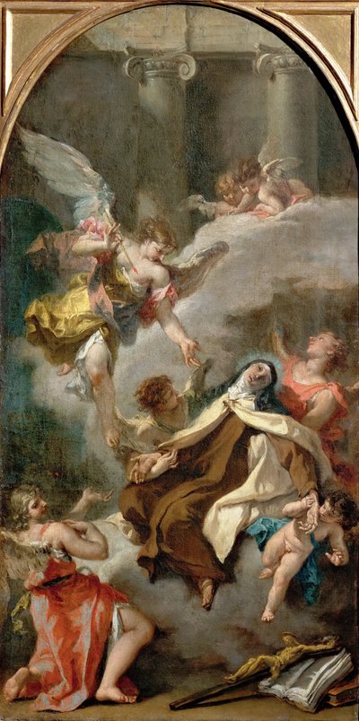アビラの聖テレサ（1515-1582）の幻影 - セバスティアーノ・リッチ（1659-1734）。キャンバスに油彩、約1728年。寸法：71.5x37 cm。美術史博物館、ヴィエンヌ 作： Sebastiano Ricci