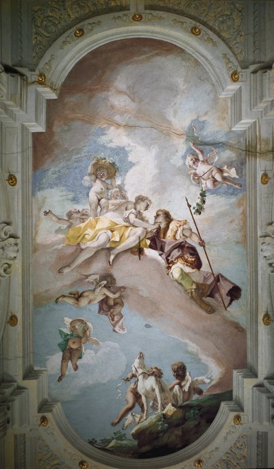 金星とアドニス - Venus and Adonisセバスティアーノ・リッチ（1659-1734）によるフレスコ画、1707-1708年頃、フィレンツェ、ピッティ宮。 作： Sebastiano Ricci