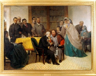 ジュゼッペ・ガリバルディ（1807-1882）とアレッサンドロ・マンゾーニ（1785-1873）の出会い 作： Sebastiano de Albertis