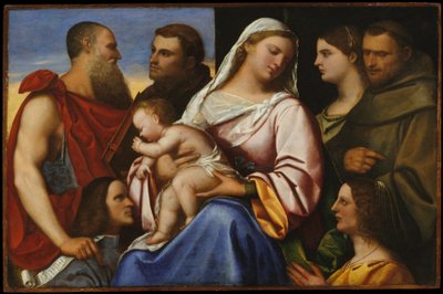 聖人と献金者の聖母子像 1485-1547年頃 木・油彩 作： Sebastiano del (c.1485 1547) (attr. to) Piombo