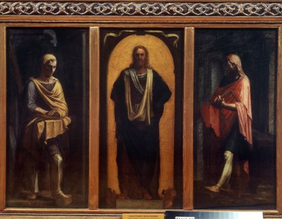 キリストと二人の聖人。 セバスティアーノ デル ピオンボ (1485-1547) の絵画。 キャンバスに油彩。 ヴェネツィア芸術、ルネッサンス。 リージョナル アート ギャラリー、タンボフ 作： Sebastiano del (c.1485 1547) Piombo
