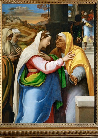 聖母マリアが聖エリザベートのもとを訪れる... 作： セバスティアーノ・デル (c.1485 1547) ピオンボ