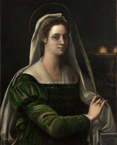 聖アガサの属性を持つ婦人の肖像 1530年代初期 油彩・カンヴァス 作： Sebastiano del (c.1485 1547) Piombo
