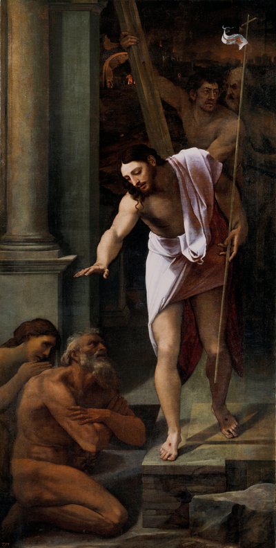 "Christ aux limbes" (虚無のキリスト) Sebastiano del Piombo (1485-1547) Peinture de Sebastiano del Piombo (1485-1547) 1516 Dim 226x114 cm Museo del Prado, Madrid 作： Sebastiano del (c.1485 1547) Piombo