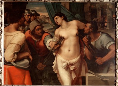 シチリアの聖アガタの殉教 - 木に油彩 作： Sebastiano del (c.1485 1547) Piombo