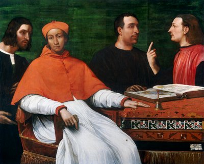 バンディネッロサウリ枢機卿、彼の秘書、および2人の地理学者、1516 作： Sebastiano del Piombo