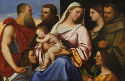 聖人とドナーのマドンナと子供。 作： Sebastiano del Piombo