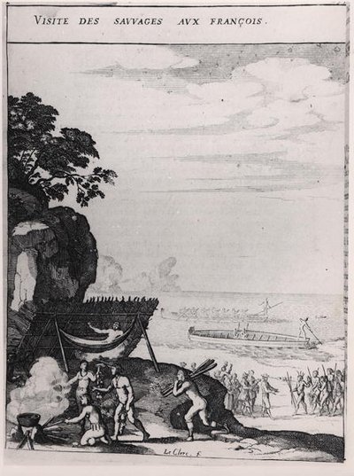 フランス人を訪れた野蛮人たち（デュ・テルトル牧師の「Histoire des Antilles habitees par les Francais」より 作： Sebastien I Le Clerc