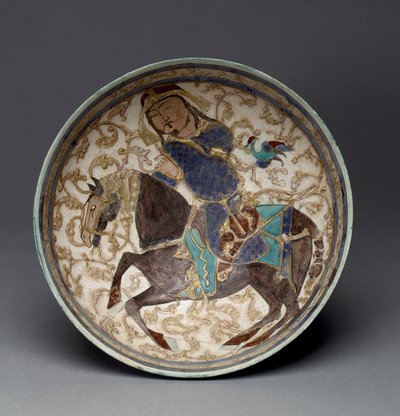 イランの馬に乗って王子と一緒にボウル（装飾された石膏） 作： Seljuq Dynasty Seljuq Dynasty