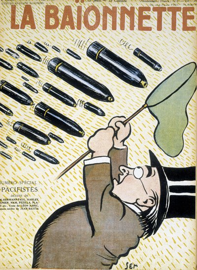 バタフライネットで貝を捕まえようとする男 - セム（1863 - 1934）による、1916年08月03日の「La Bayonet: les pacifistes」にて。 作： Sem