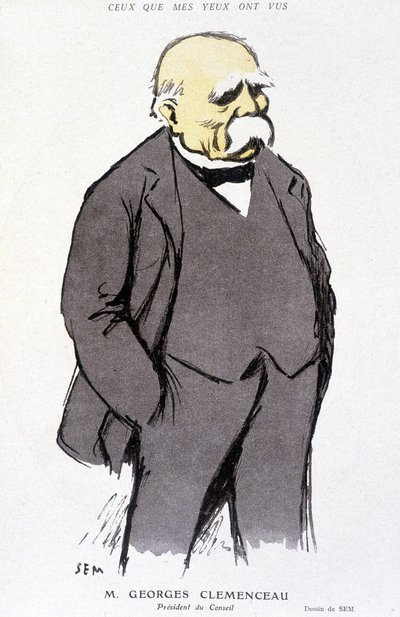 ジョルジュ・クレマンソーの肖像-セム（1863-1934）によるデッサン、1918年2月1日付「ファンタジオ」265号掲載 作： Sem