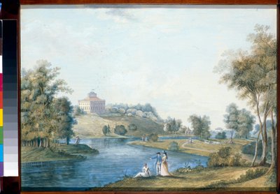 Paysage a Sivoritsy、Russie - Gouache sur papier de Semyon Fyodorovich Shchedrin (Semion Chtchedrine) (1745-1804)、avant 1792 - 田舎の邸宅の眺め Sivoritsy - Semyon Fyodorovich Shchedrin (1745-1804) による紙のガッシュ、1792 - 43 以前 ,1x59cm - 作： Semen Fedorovich Shchedrin