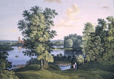 ツァルスコエ・セロの公園の大きな湖から島を見る 作： Semen Fedorovich Shchedrin