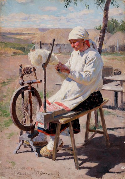 La fileuse - The spinner - Vinogradov, Sergei Arsenyevich (1869-1938) - 1895 - キャンバスに油彩 - 。 作： Sergei Arsenevich Vinogradov