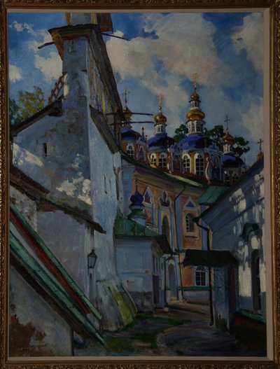 プスコボペチェルスキー修道院の眺め、1928 作： Sergei Arsenevich Vinogradov
