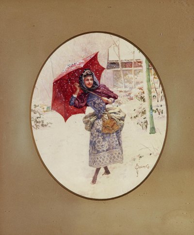 女性は雪の中を歩く、c. 1900年 作： Sergei Sergeyevich Solomko