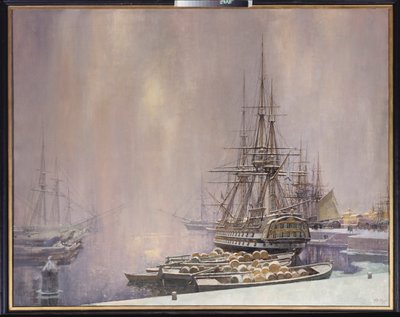 冬のクロンシュタット (ピョートル大帝 (1672-1725) の時代のバルト海の港 - 冬のクロンシュタット - セルゲイ ヴァルレノビッチ ペン (1952 年生まれ) による絵画、キャンバスに油彩) 作： Sergei Varlenovich Pen