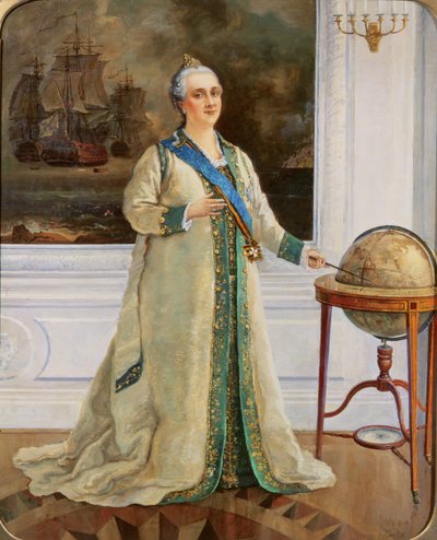 海軍正装姿の女帝エカチェリーナ 2 世 (1729-96) 作： Sergei Varlenovich Pen