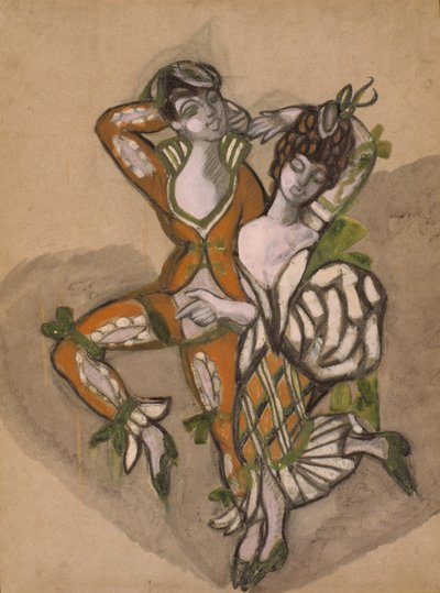 演劇劇「フィガロの結婚」の衣装デザイン。P。ドボーマルシェ、1915年。 作： Sergei Yurievich Sudeykin